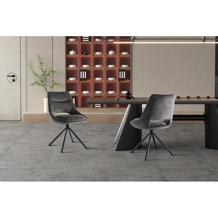 Lot de 2 chaises YUMENA – Tissu gris – Pieds métal – Design compact – Élégance sobre et contemporaine 