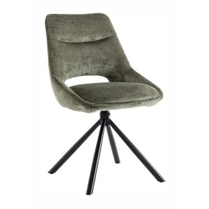 Lot de 2 chaises YUMENA – Tissu vert – Pieds métal – Design compact – Élégance naturelle et robuste 