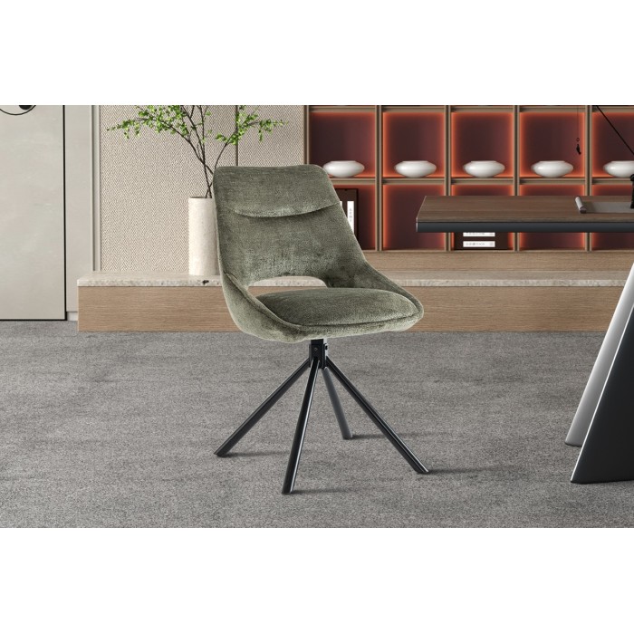 Lot de 2 chaises YUMENA – Tissu vert – Pieds métal – Design compact – Élégance naturelle et robuste 