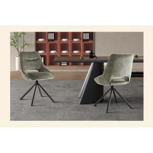 Lot de 2 chaises YUMENA – Tissu vert – Pieds métal – Design compact – Élégance naturelle et robuste 