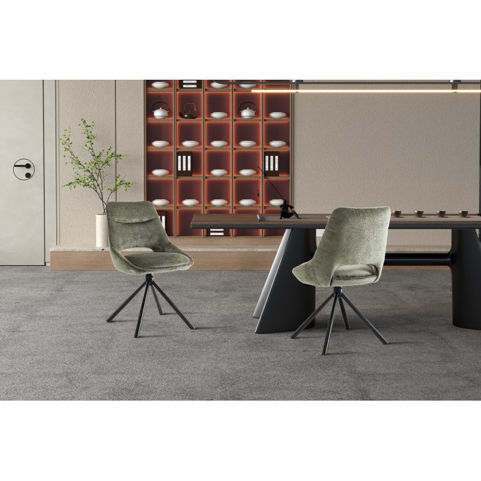 Lot de 2 chaises YUMENA – Tissu vert – Pieds métal – Design compact – Élégance naturelle et robuste 