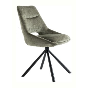 Lot de 2 chaises YUMENA – Tissu vert – Pieds métal – Design compact – Élégance naturelle et robuste 