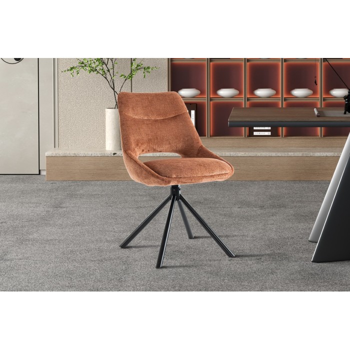 Lot de 2 chaises YUMENA – Tissu rouille – Pieds métal – Design compact – Élégance chaleureuse et moderne 