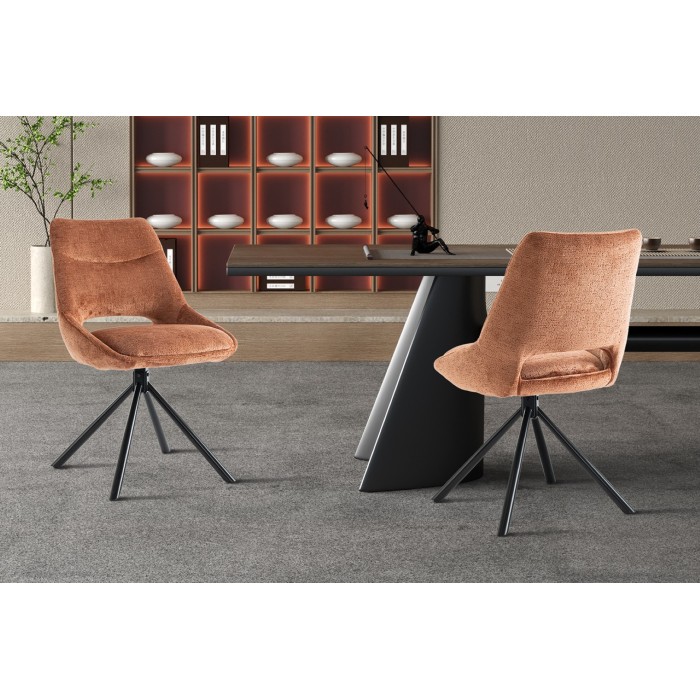 Lot de 2 chaises YUMENA – Tissu rouille – Pieds métal – Design compact – Élégance chaleureuse et moderne 