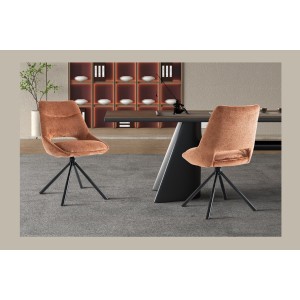 Lot de 2 chaises YUMENA – Tissu rouille – Pieds métal – Design compact – Élégance chaleureuse et moderne 