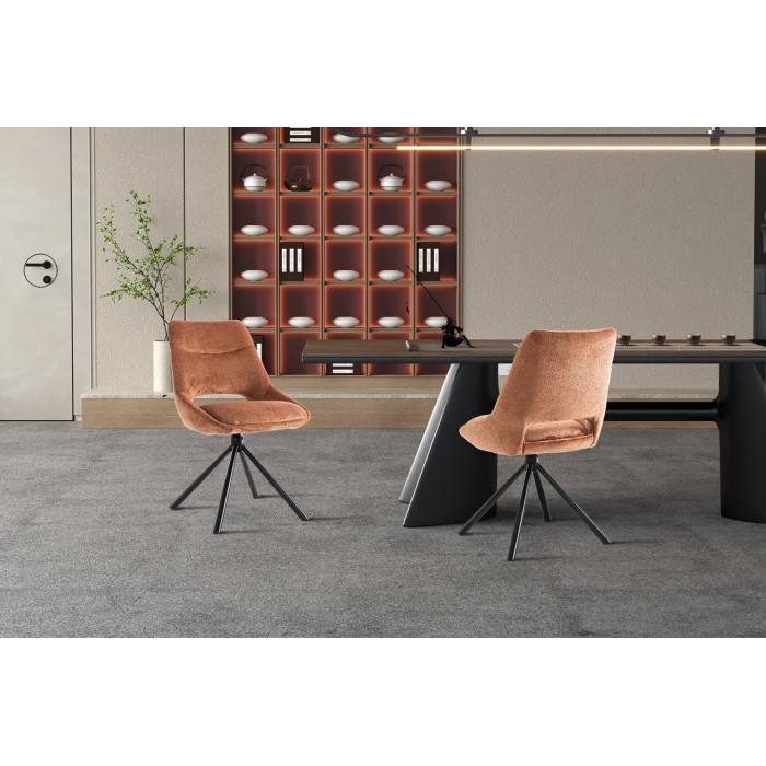 Lot de 2 chaises YUMENA – Tissu rouille – Pieds métal – Design compact – Élégance chaleureuse et moderne 