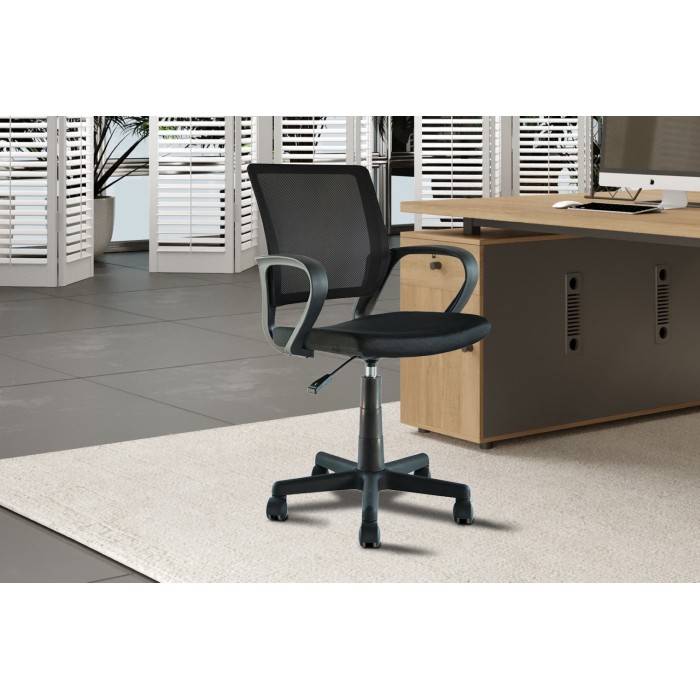 Chaise de bureau ZARNOX – Tissu noir – Accoudoirs – Pivotante – Pieds métal – Design moderne et fonctionnel 