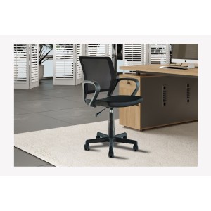 Chaise de bureau ZARNOX – Tissu noir – Accoudoirs – Pivotante – Pieds métal – Design moderne et fonctionnel 