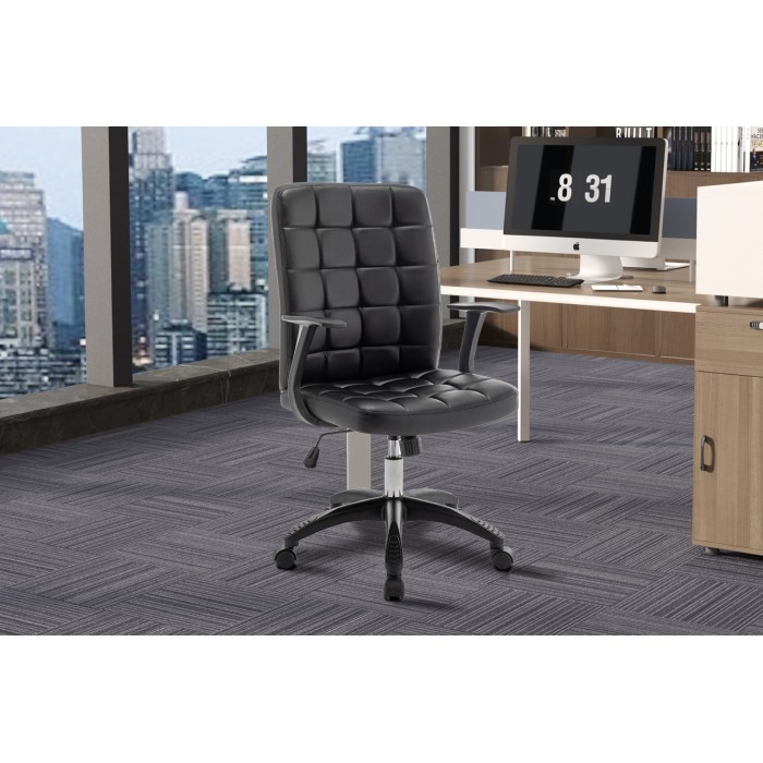 Chaise de bureau KARDEN – Tissu noir – Accoudoirs – Pivotante – Pieds métal – Style ergonomique et contemporain 