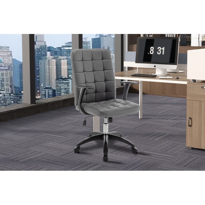 Chaise de bureau KARDEN – Tissu gris – Accoudoirs – Pivotante – Pieds métal – Design ergonomique et contemporain 