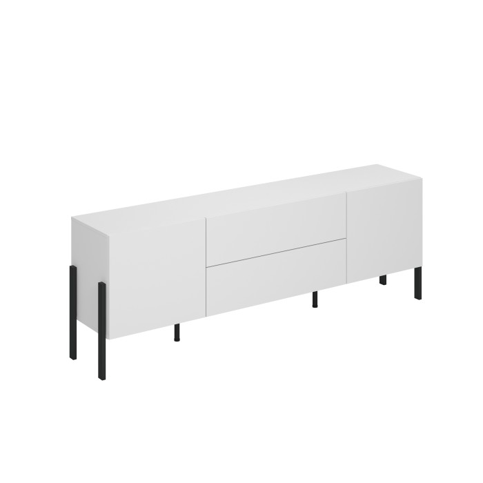 Pack salon SALMA – Meuble TV, buffet 2 portes & 3 tiroirs et armoire blanc super mat & noir mat