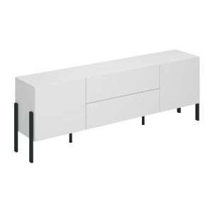 Pack salon SALMA – Meuble TV, buffet 2 portes & 3 tiroirs et armoire blanc super mat & noir mat