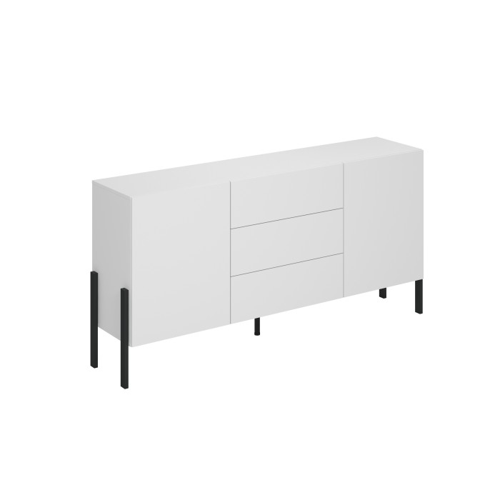 Pack salon SALMA – Meuble TV, buffet 2 portes & 3 tiroirs et armoire blanc super mat & noir mat