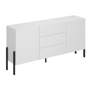Pack salon SALMA – Meuble TV, buffet 2 portes & 3 tiroirs et armoire blanc super mat & noir mat