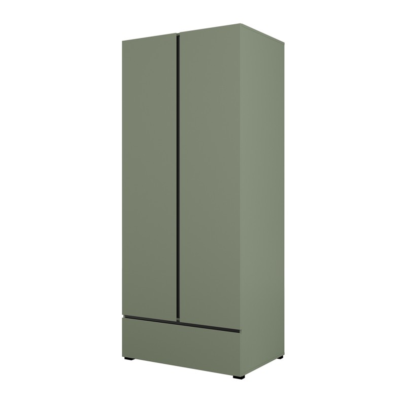 Armoire HAVANA 90 cm – 2 portes + 1 tiroir – Coloris vert sauge et noir – Design moderne et compact