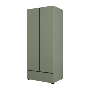 Armoire HAVANA 90 cm – 2 portes + 1 tiroir – Coloris vert sauge et noir – Design moderne et compact