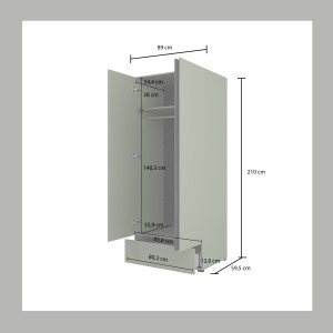 Armoire HAVANA 90 cm – 2 portes + 1 tiroir – Coloris vert sauge et noir – Design moderne et compact