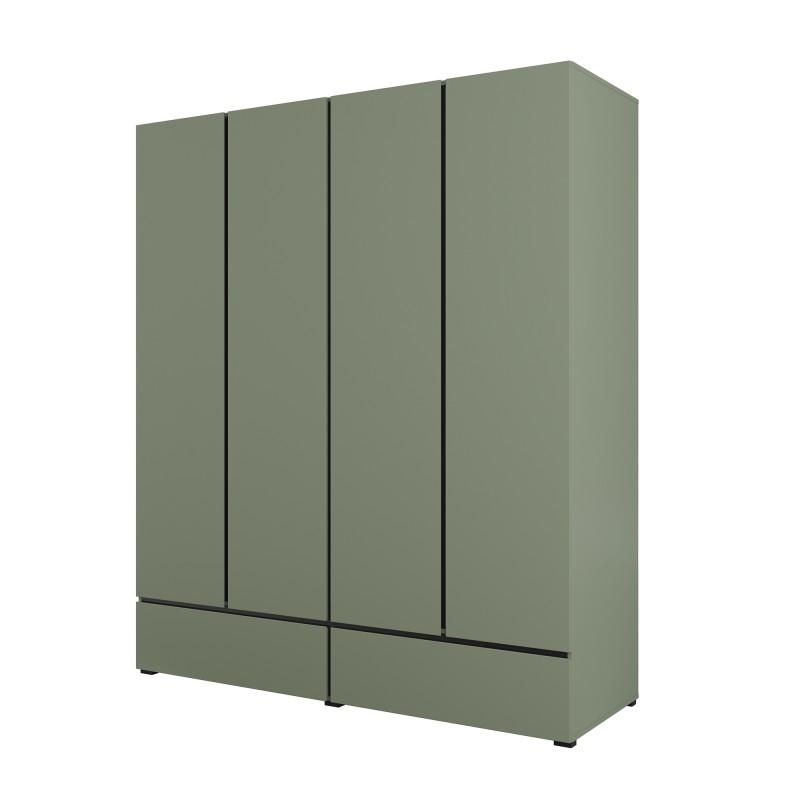 Armoire HAVANA 180 cm – 4 portes + 2 tiroirs – Coloris vert sauge et noir – Design moderne et grande capacité
