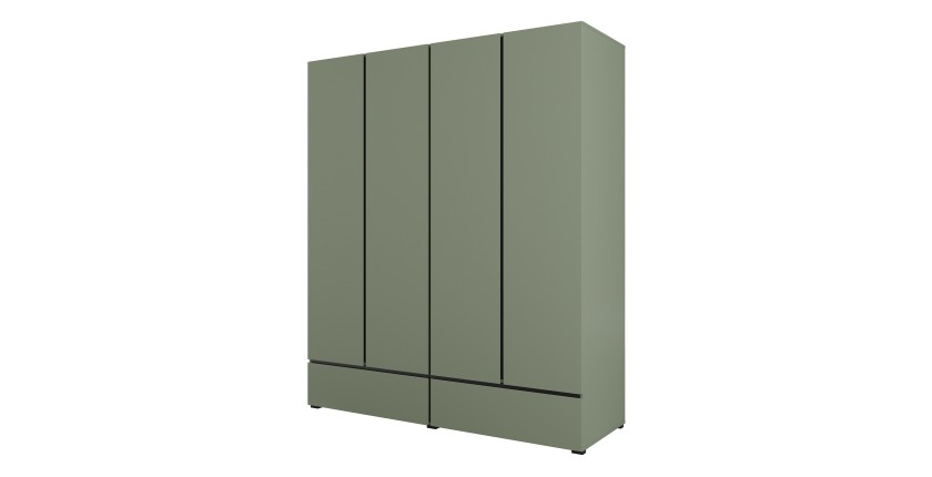 Armoire HAVANA 180 cm – 4 portes + 2 tiroirs – Coloris vert sauge et noir – Design moderne et grande capacité