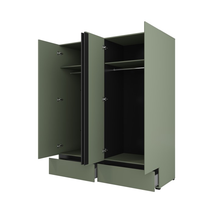 Armoire HAVANA 180 cm – 4 portes + 2 tiroirs – Coloris vert sauge et noir – Design moderne et grande capacité