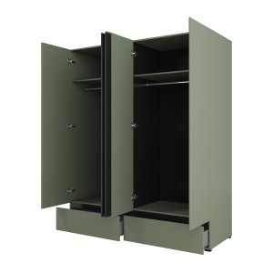Armoire HAVANA 180 cm – 4 portes + 2 tiroirs – Coloris vert sauge et noir – Design moderne et grande capacité