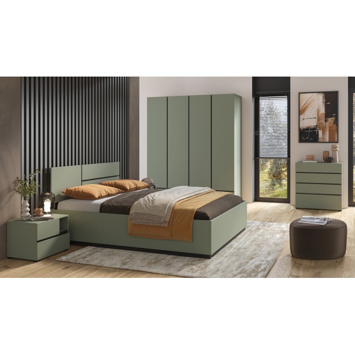 Armoire HAVANA 180 cm – 4 portes + 2 tiroirs – Coloris vert sauge et noir – Design moderne et grande capacité