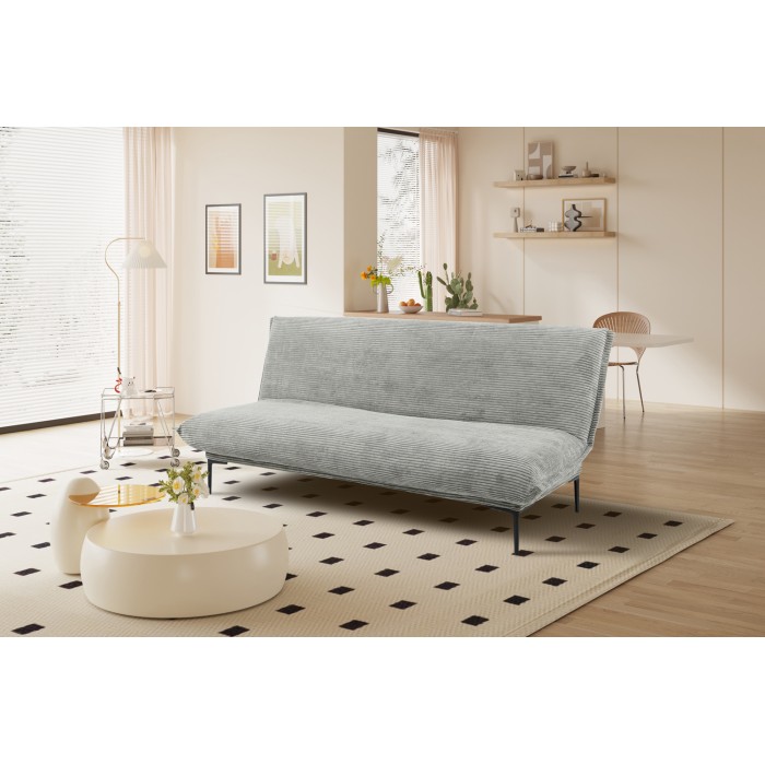 Canapé-lit VELARIS – Tissu velours gris foncé – Structure bois – Matelas intégré – Élégant et compact