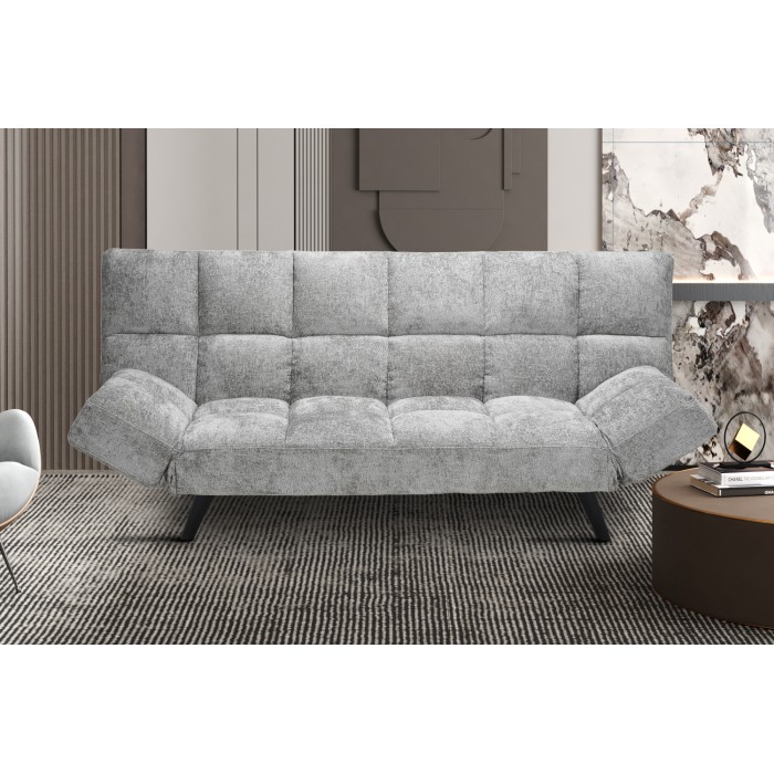 Canapé-lit SALVORA – Tissu gris – Matelas mousse intégré – Structure bois – Design compact et pratique