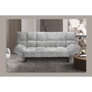 Canapé-lit SALVORA – Tissu gris – Matelas mousse intégré – Structure bois – Design compact et pratique