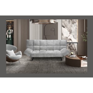 Canapé-lit SALVORA – Tissu gris – Matelas mousse intégré – Structure bois – Design compact et pratique