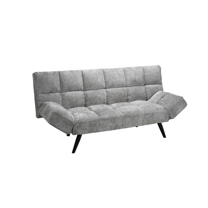 Canapé-lit SALVORA – Tissu gris – Matelas mousse intégré – Structure bois – Design compact et pratique