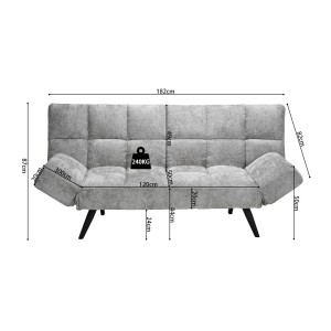 Canapé-lit SALVORA – Tissu gris – Matelas mousse intégré – Structure bois – Design compact et pratique