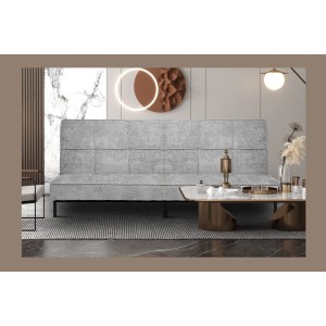 Canapé-lit CALMORA – Tissu gris – Matelas intégré – Structure bois – Design compact et élégant