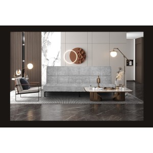 Canapé-lit CALMORA – Tissu gris – Matelas intégré – Structure bois – Design compact et élégant