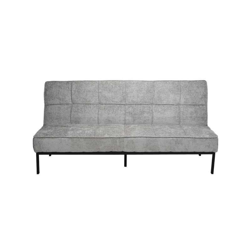 Canapé-lit CALMORA – Tissu gris – Matelas intégré – Structure bois – Design compact et élégant