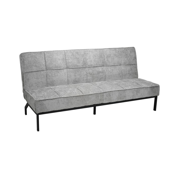 Canapé-lit CALMORA – Tissu gris – Matelas intégré – Structure bois – Design compact et élégant