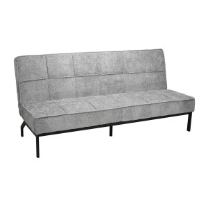 Canapé-lit CALMORA – Tissu gris – Matelas intégré – Structure bois – Design compact et élégant