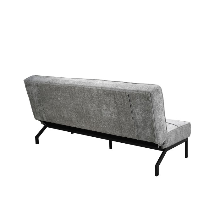Canapé-lit CALMORA – Tissu gris – Matelas intégré – Structure bois – Design compact et élégant