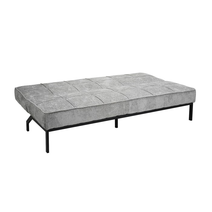 Canapé-lit CALMORA – Tissu gris – Matelas intégré – Structure bois – Design compact et élégant