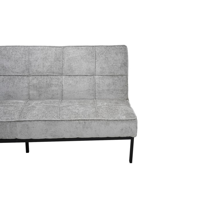 Canapé-lit CALMORA – Tissu gris – Matelas intégré – Structure bois – Design compact et élégant