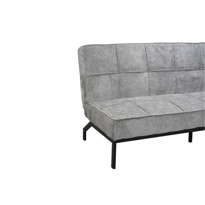 Canapé-lit CALMORA – Tissu gris – Matelas intégré – Structure bois – Design compact et élégant