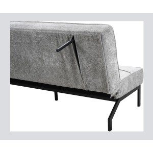 Canapé-lit CALMORA – Tissu gris – Matelas intégré – Structure bois – Design compact et élégant