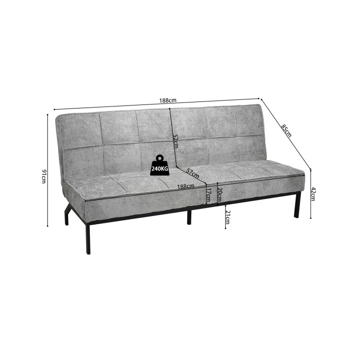 Canapé-lit CALMORA – Tissu gris – Matelas intégré – Structure bois – Design compact et élégant