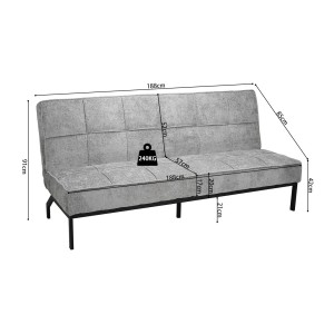 Canapé-lit CALMORA – Tissu gris – Matelas intégré – Structure bois – Design compact et élégant