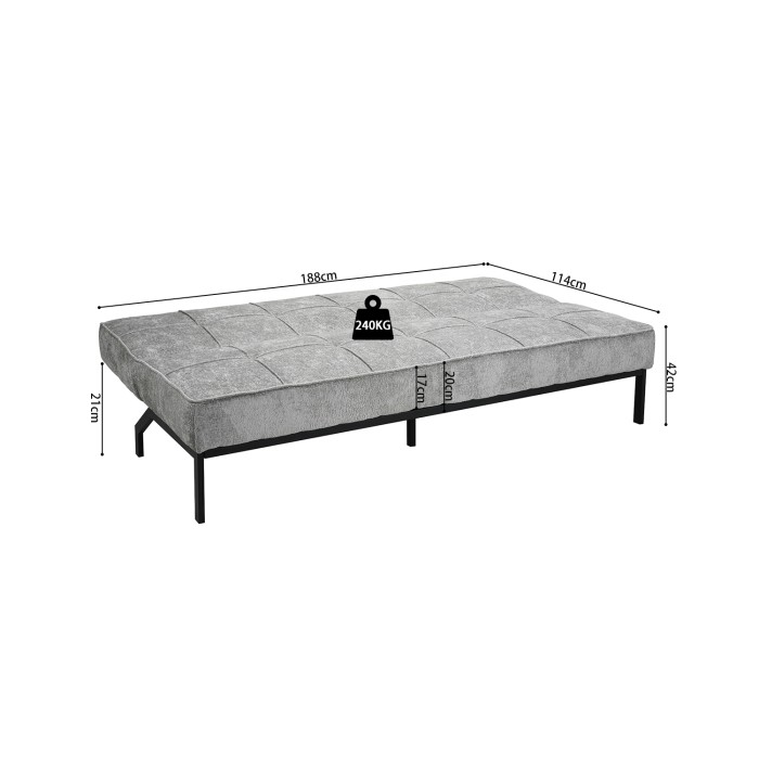 Canapé-lit CALMORA – Tissu gris – Matelas intégré – Structure bois – Design compact et élégant