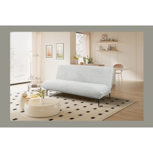 Canapé-lit VELARIS – Tissu velours gris clair – Structure bois – Matelas intégré – Design compact et élégant