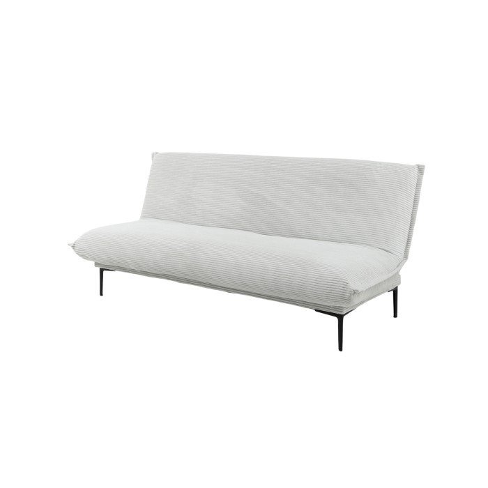 Canapé-lit VELARIS – Tissu velours gris clair – Structure bois – Matelas intégré – Design compact et élégant