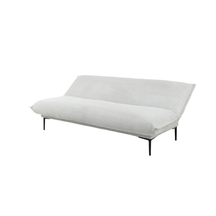 Canapé-lit VELARIS – Tissu velours gris clair – Structure bois – Matelas intégré – Design compact et élégant