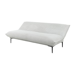 Canapé-lit VELARIS – Tissu velours gris clair – Structure bois – Matelas intégré – Design compact et élégant