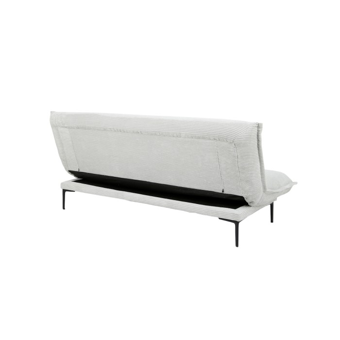 Canapé-lit VELARIS – Tissu velours gris clair – Structure bois – Matelas intégré – Design compact et élégant